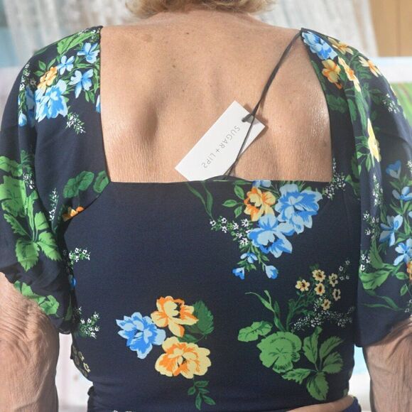 Sugar Lips Delphine Floral Puff Sleeve Crop Top New without Tags - Picture 3 of 8